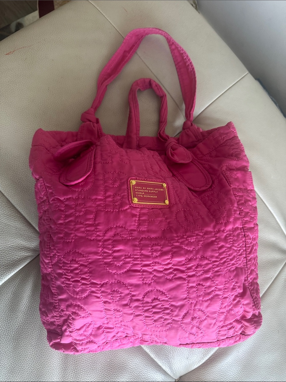 Marc Jacobs Hot Pink Quilted Tote with Logo Plaque shoulder bag